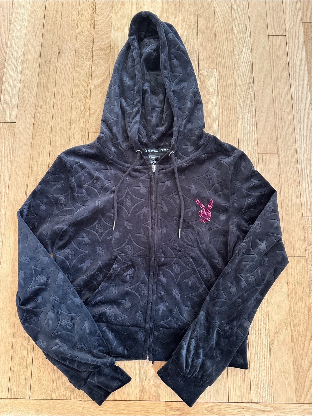 Playboy velour hoodie size medium with pink rhinestones